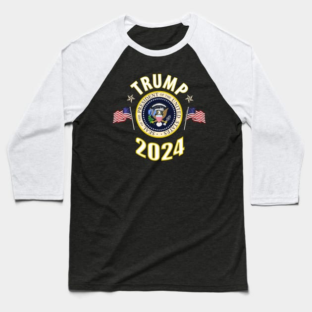 Trump 2024 Presidential Seal Design Baseball T-Shirt by Dibble Dabble Designs